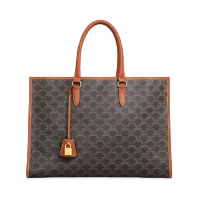 CELINE Horizontal Cabas In Triomphe Canvas And Calfskin "Tan"