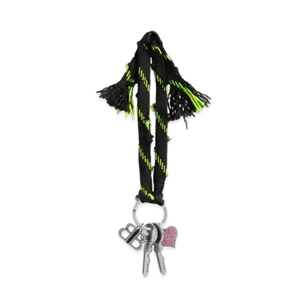 BALENCIAGA Keychain Shoelace BB "Black/Neon Yellow"