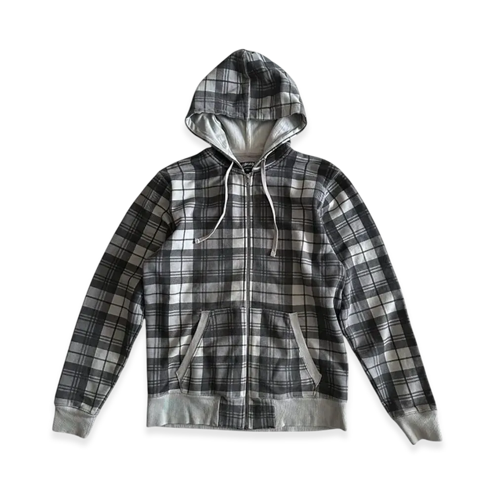 Stussy Plaid Block Check Zip-Up Hoodie "Gray"