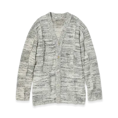 AURALEE Structured Cotton Linen Panel Knit Cardigan "Off White/Black"