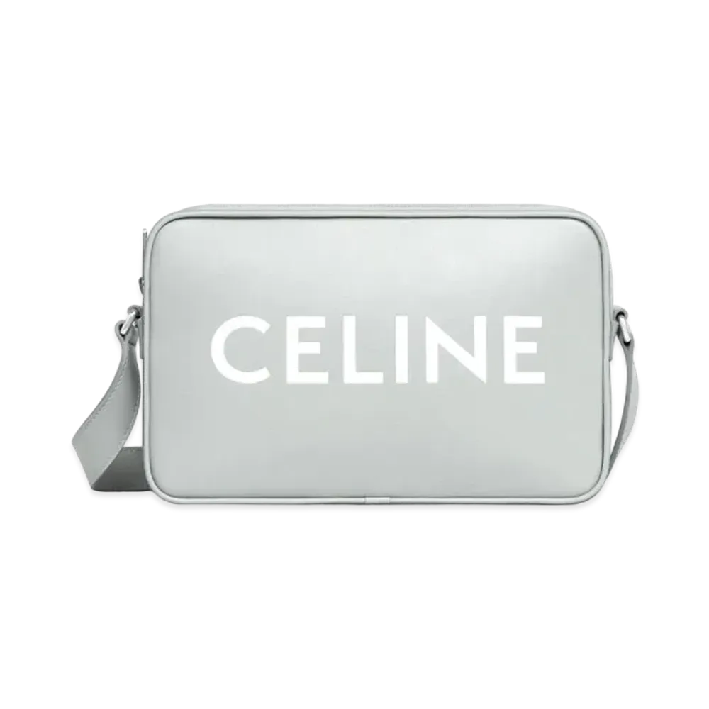 CELINE Medium Messenger Bag In Smooth Calfskin With Celine Print "Pale Grey"