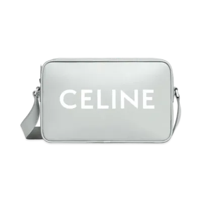 CELINE Medium Messenger Bag In Smooth Calfskin With Celine Print "Pale Grey"