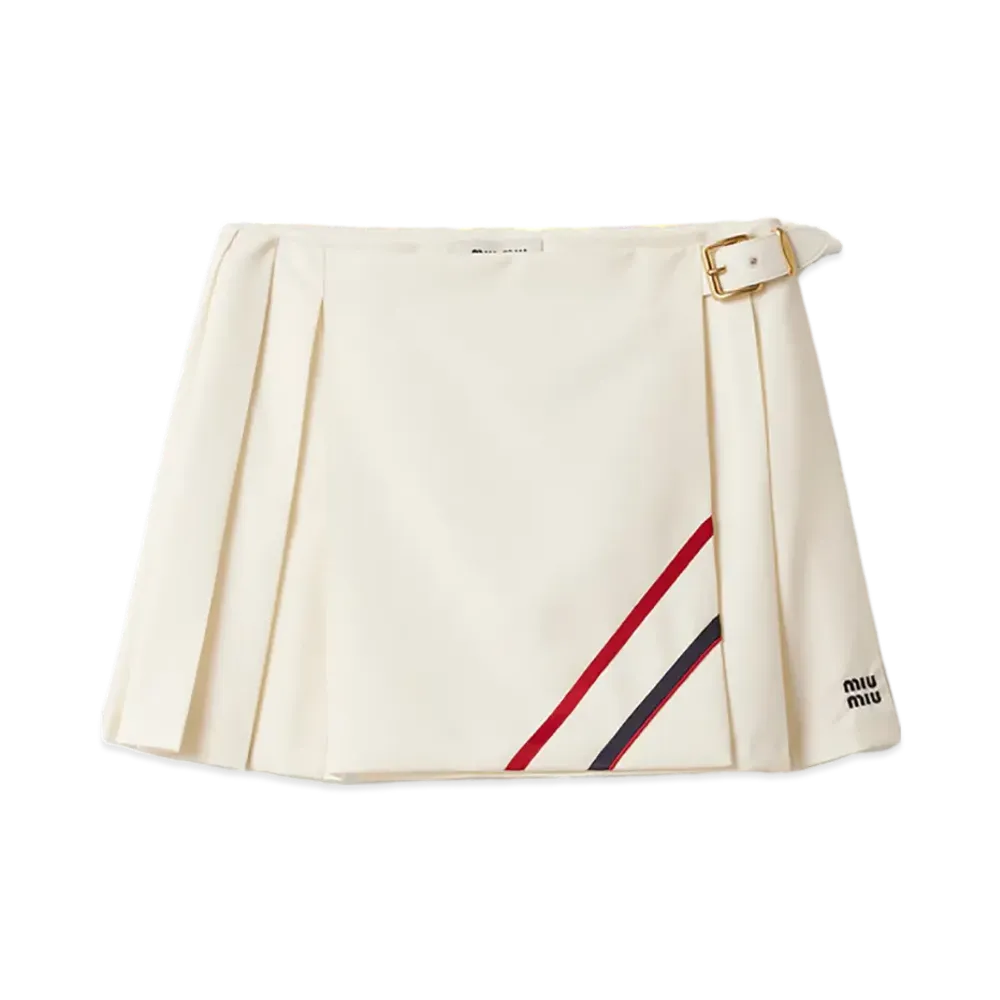 MIU MIU Women's Pleated Mohair Fabric Mini Skirt "Natural"
