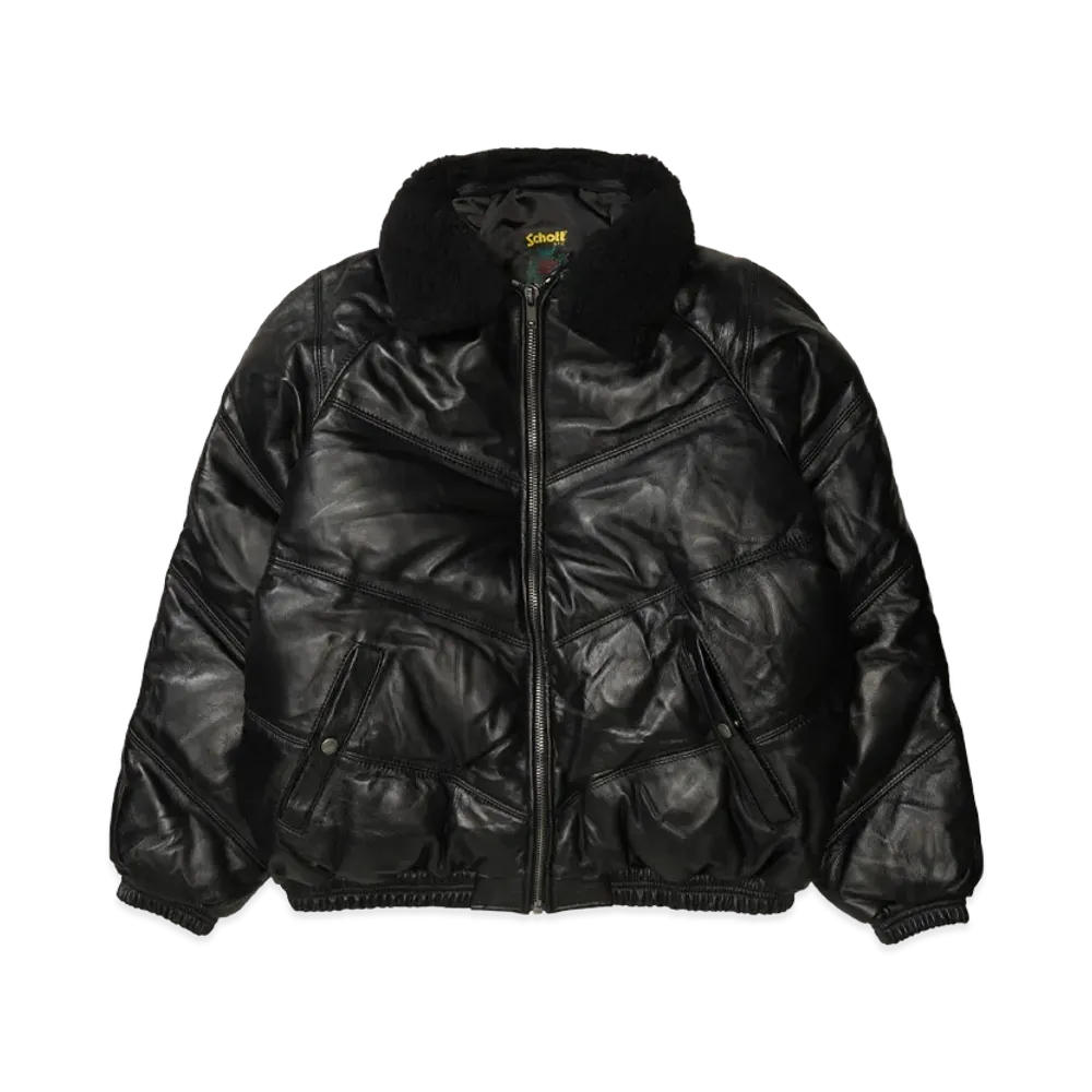 Supreme x Schott Chevron Leather Down Puffer Jacket "Black"