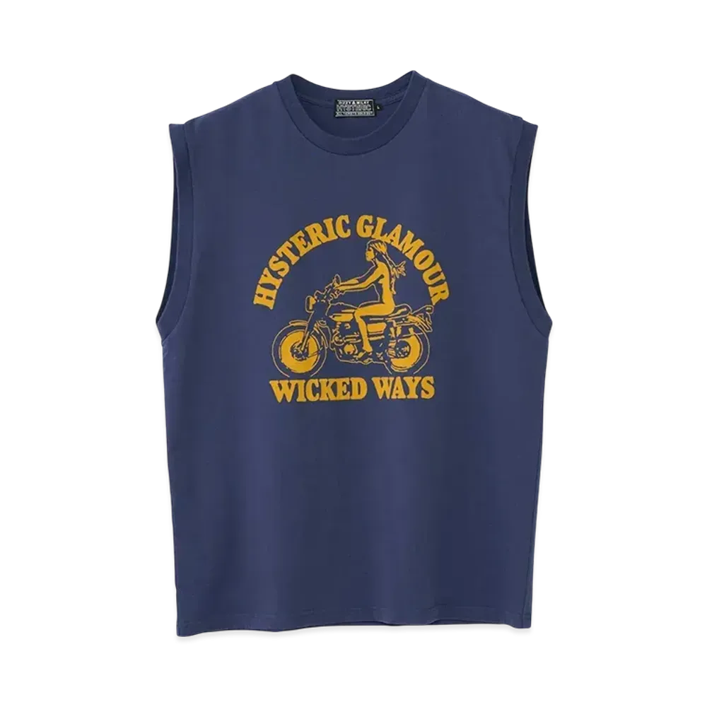 HYSTERIC GLAMOUR Wicked Ways Sleeveless T-Shirt "Navy"