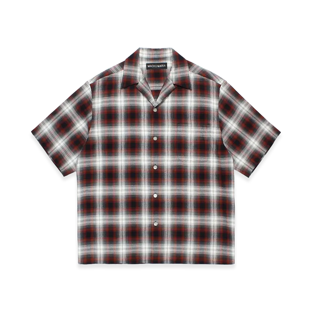 WACKO MARIA Ombre Check Open Collar Shirt "Brown"