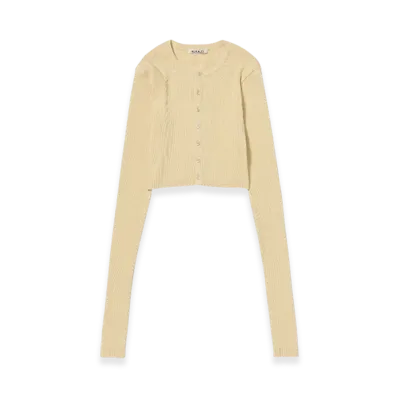 AURALEE Cotton High Gauge Rib Knit Cropped Crew Neck Cardigan "Yellow"