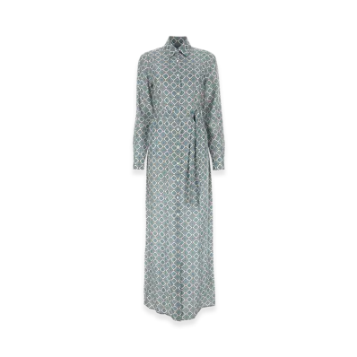 PRADA Women's Printed Silk Shirt Dress "Light Blue"