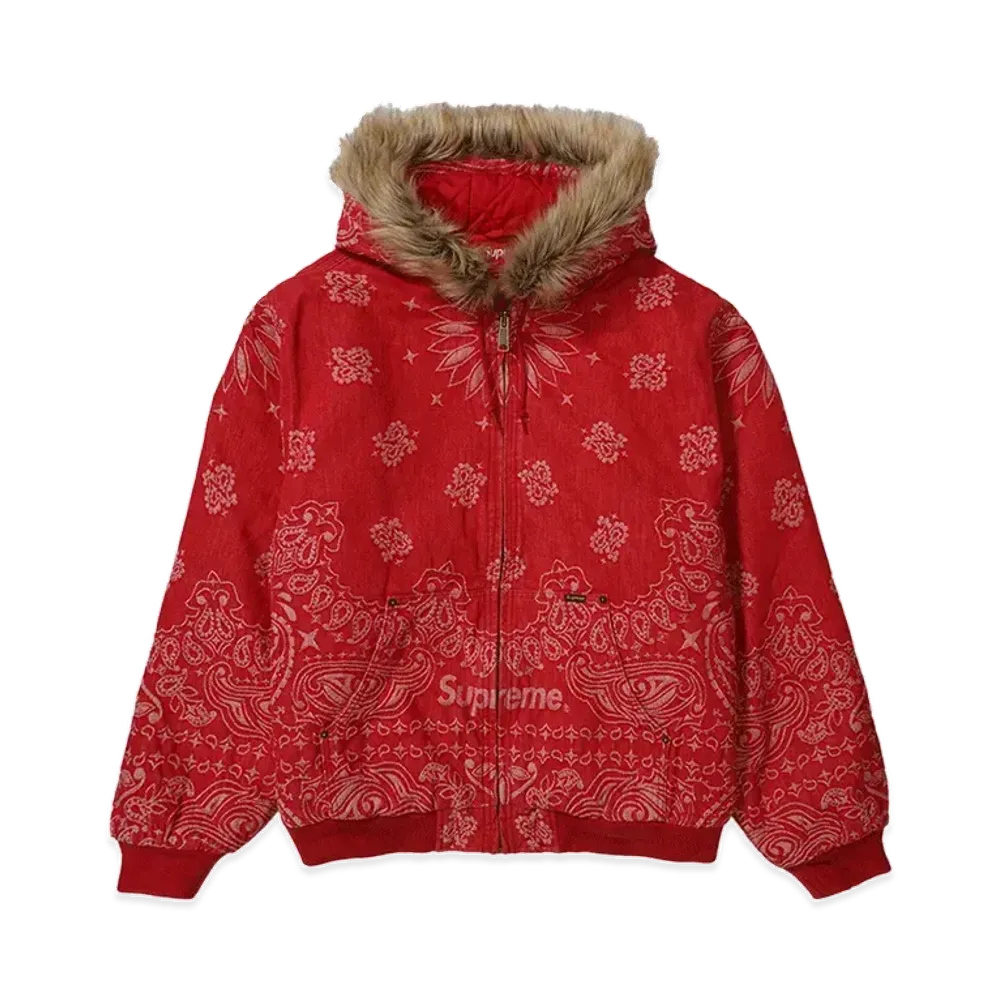 Supreme Bandana Jacquard Denim Hooded Work Jacket "Red"