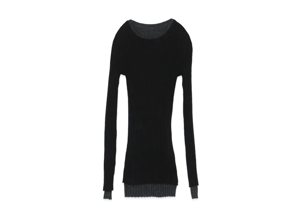 Yohji Yamamoto Y's GAUZE WIDE MIX UP ROUND NECK LAYER T "Black"