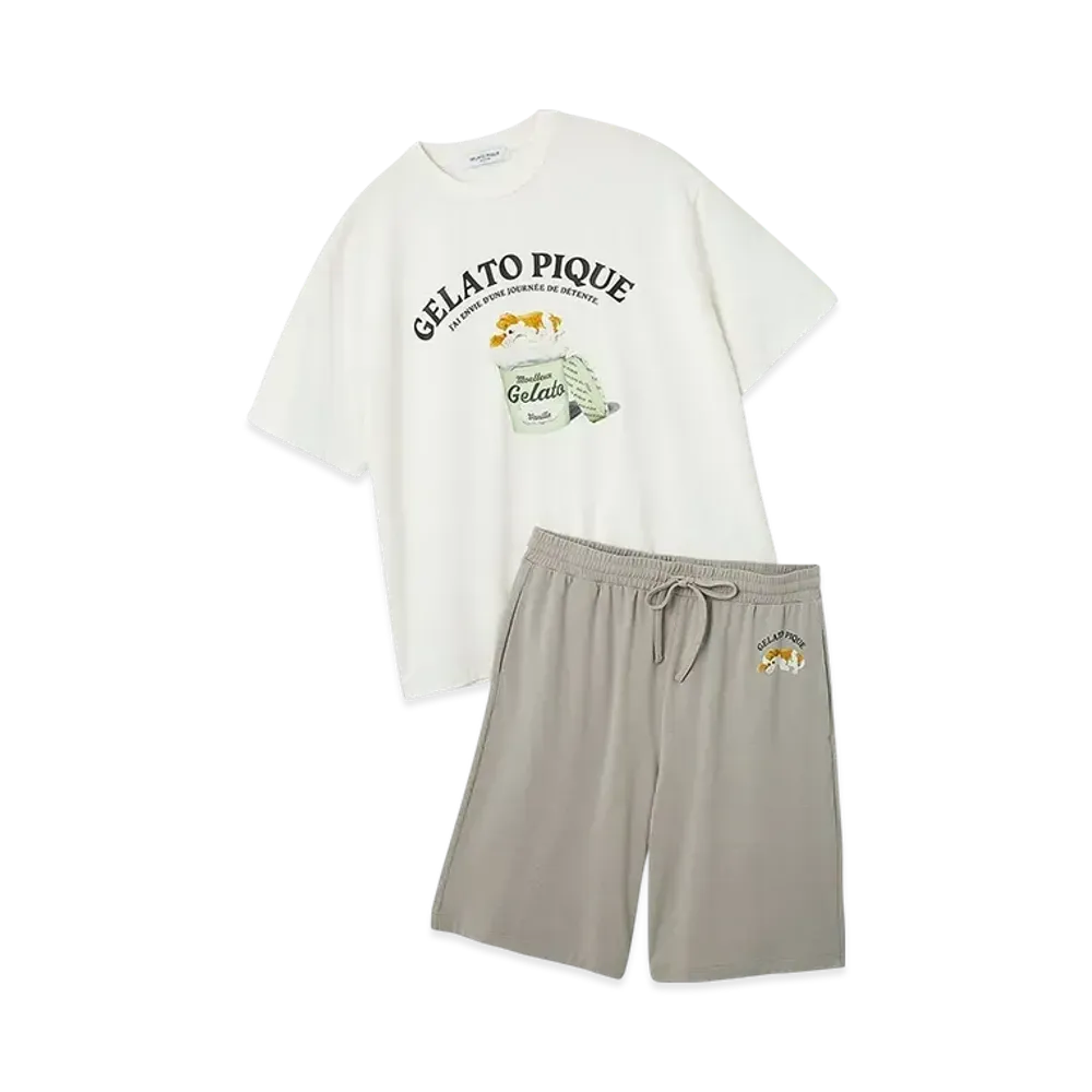 GELATO PIQUE Homme Cool To The Touch Sleeping Dog One-Point T-Shirt & Shorts Set "Gray"