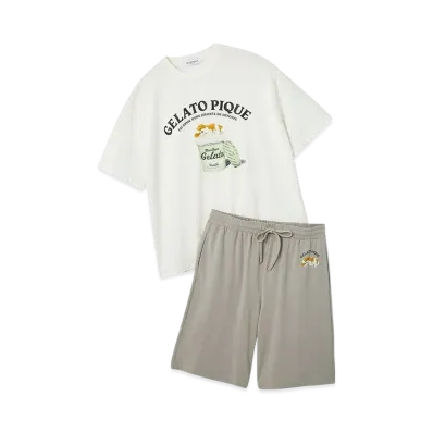 GELATO PIQUE Homme Cool To The Touch Sleeping Dog One-Point T-Shirt & Shorts Set "Gray"