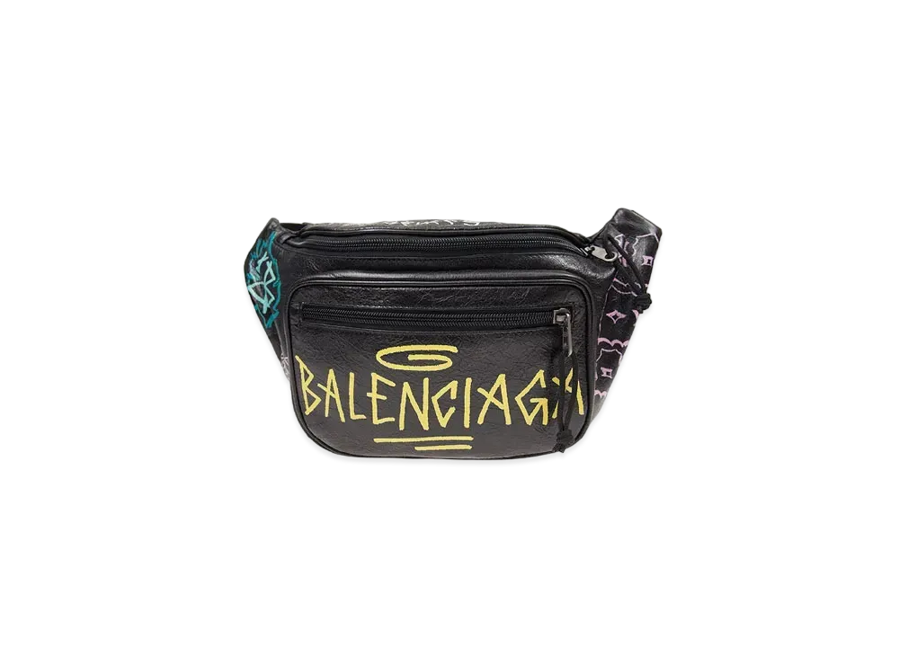 BALENCIAGA Explorer Graffiti Waist Bag "Black/Yellow"