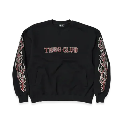 THUG CLUB Leather Flame Sweatshirt "Black"