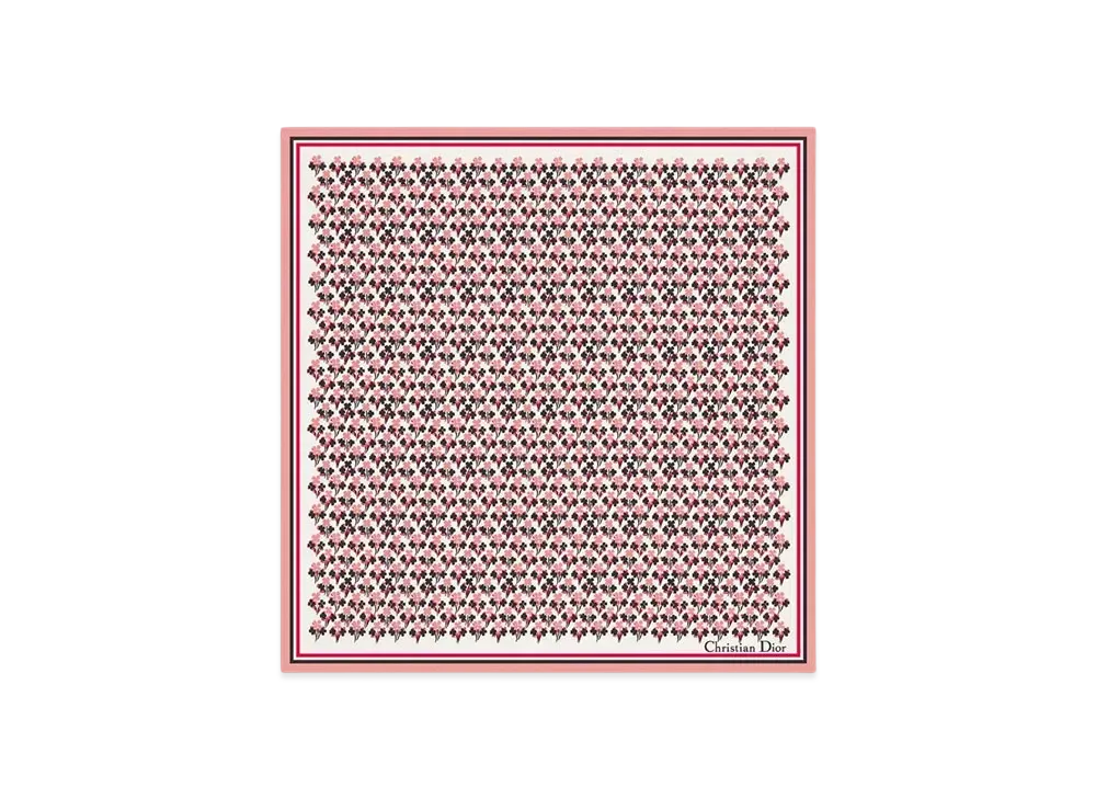 Dior Lucky Dior Clover 45 Square Scarf Silk Twill Japan Exclusive "Ivory/Pink/Black"