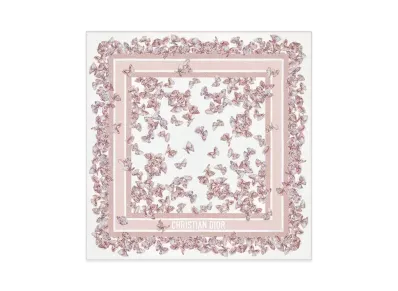 Dior Camo Papillon 90 Square Scarf Silk Twill "White/Pale Pink"