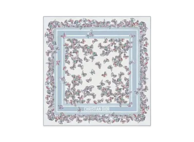 Dior Camo Papillon 90 Square Scarf Silk Twill "White/Sky Blue"