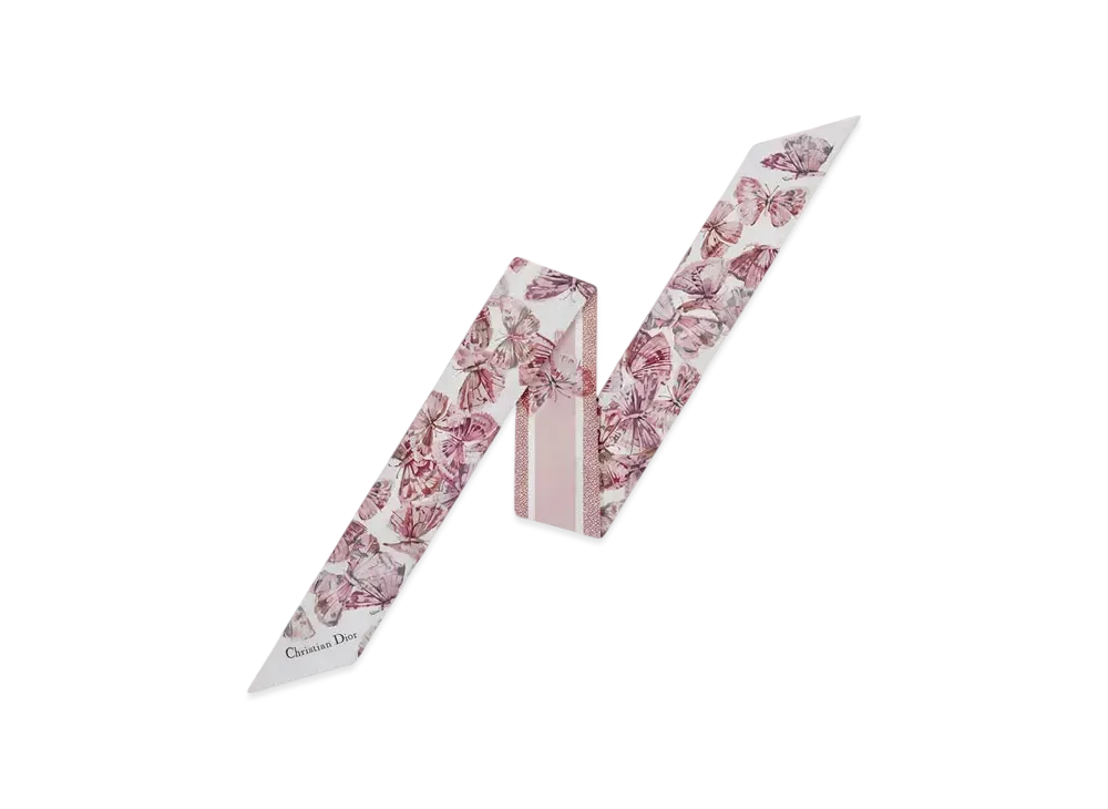 Dior Camo Papillon Mitzah Scarf Silk Jacquard "White/Pale Pink"