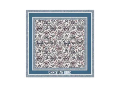 Dior Toile de Jouy Papillon 70 Square Scarf Silk Twill "White/Blue"