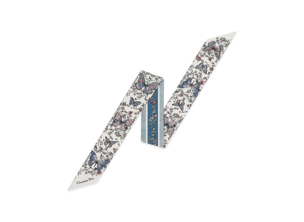 Dior Toile de Jouy Papillon Mitzah Scarf Silk Twill "White/Blue"