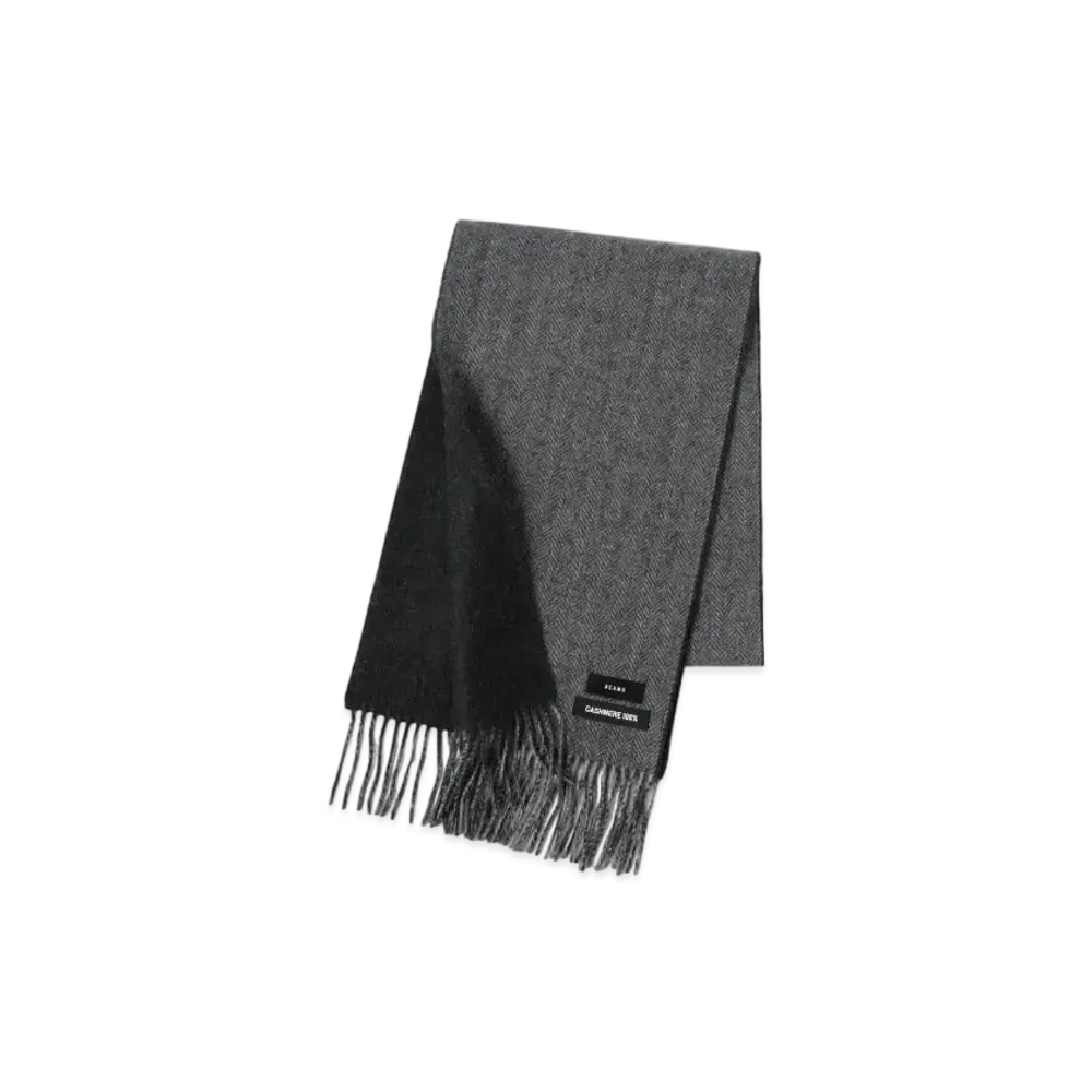 BEAMS Cashmere Reversible Scarf "Heringbone/Black"