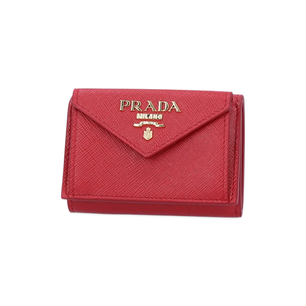 PRADA Saffiano Metal 3Fold Tiny Wallet "Red"