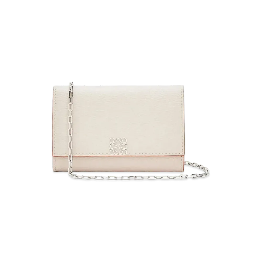LOEWE Anagram Wallet On Chain In Pebble Grain Calfskin "Light Ghost"