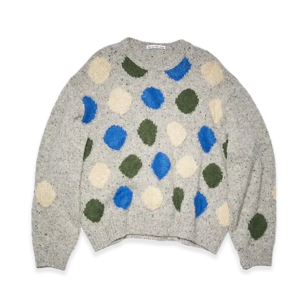 Acne Studios Polka-Dot Intarsia Logo Wool Sweater Knit "Gray"