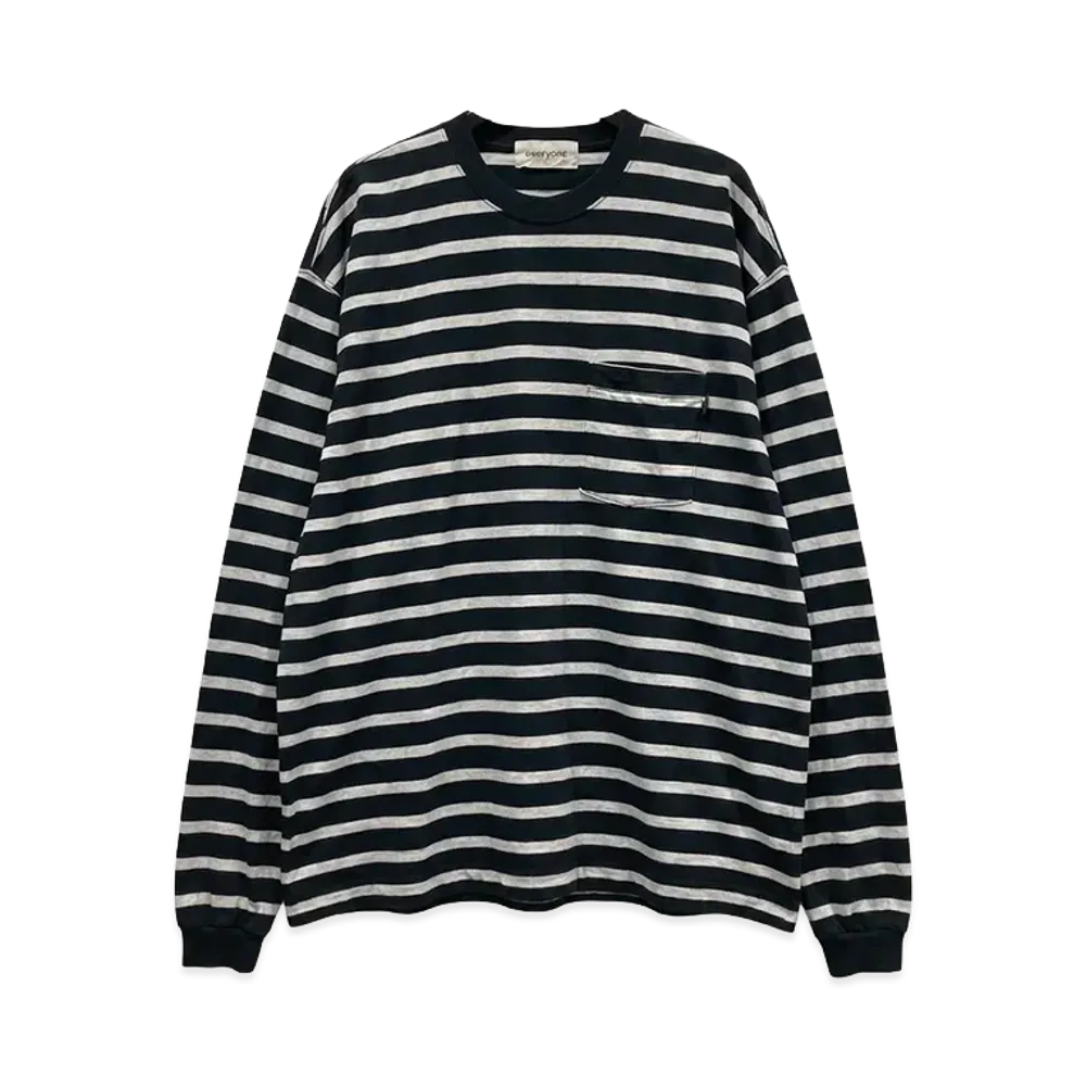 everyone High-Gauge Cotton Border L/S Shirt "Grey"