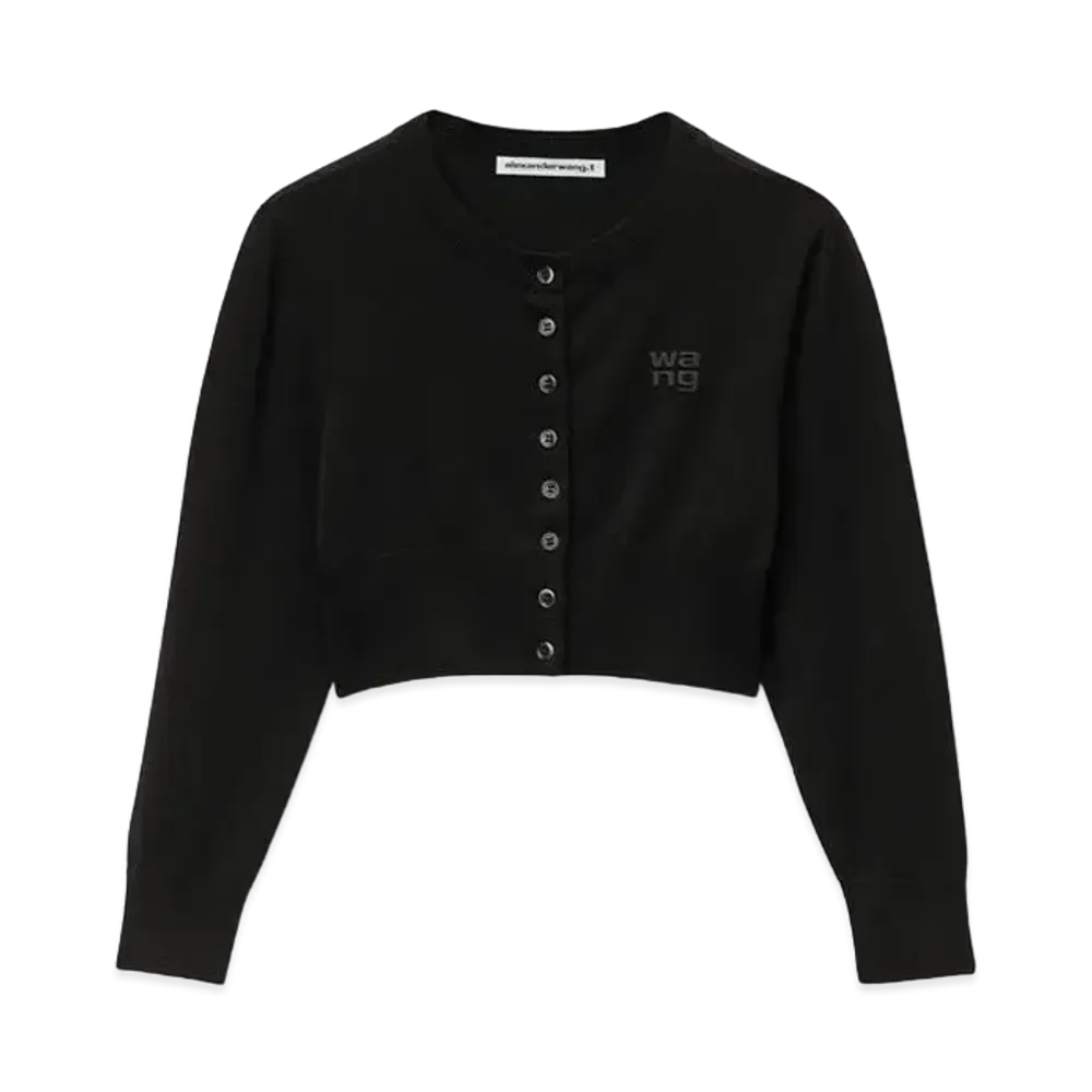 Alexander Wang Emboss Logo Superfine Merino Wool Shrunken Cardigan "Black"