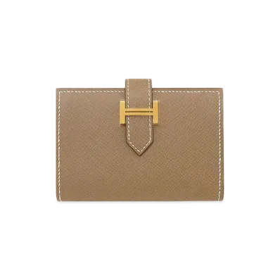 Hermes Bearn Card Case Veau Epsom "Etoupe/Gold"