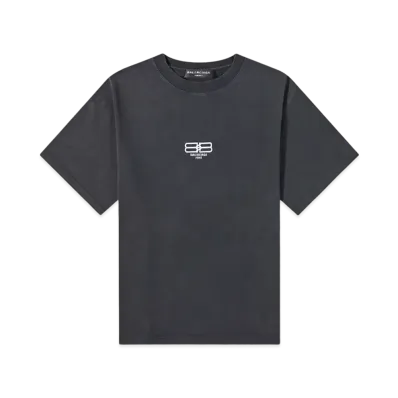 BALENCIAGA MENS BB Logo T-shirt Medium Fit "Washed Black"