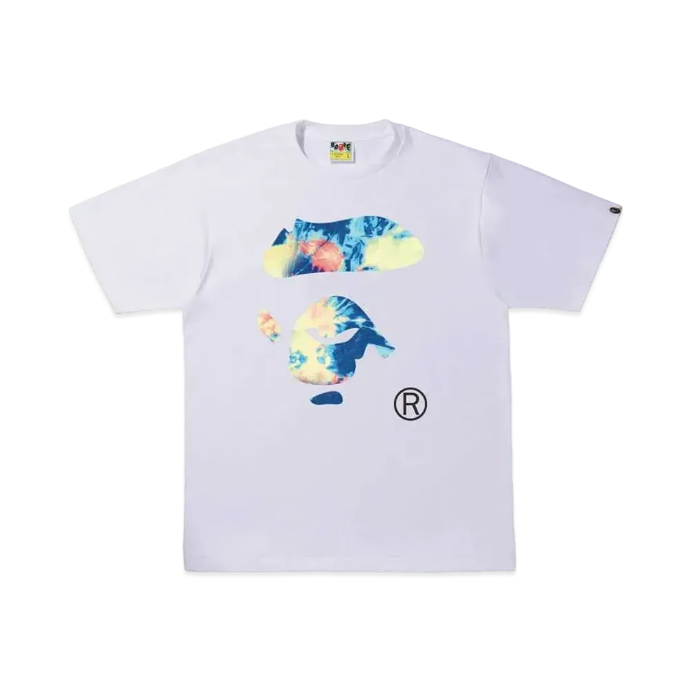 A BATHING APE TIE DYE APE FACE TEE "White Multi"