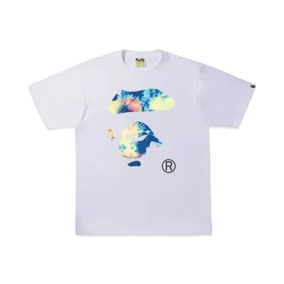 A BATHING APE TIE DYE APE FACE TEE "White Multi"