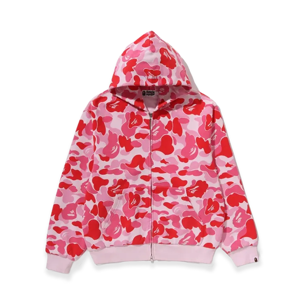 A BATHING APE ABC Camo Heavy Wash Cropped Fit Zip Hoodie "Pink"