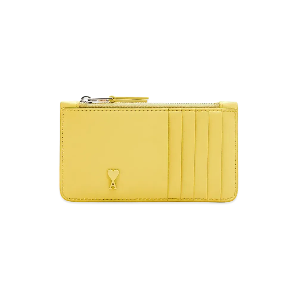 AMI PARIS Cowhide Leather Ami De Coeur Zipped Card Holder "Yellow"