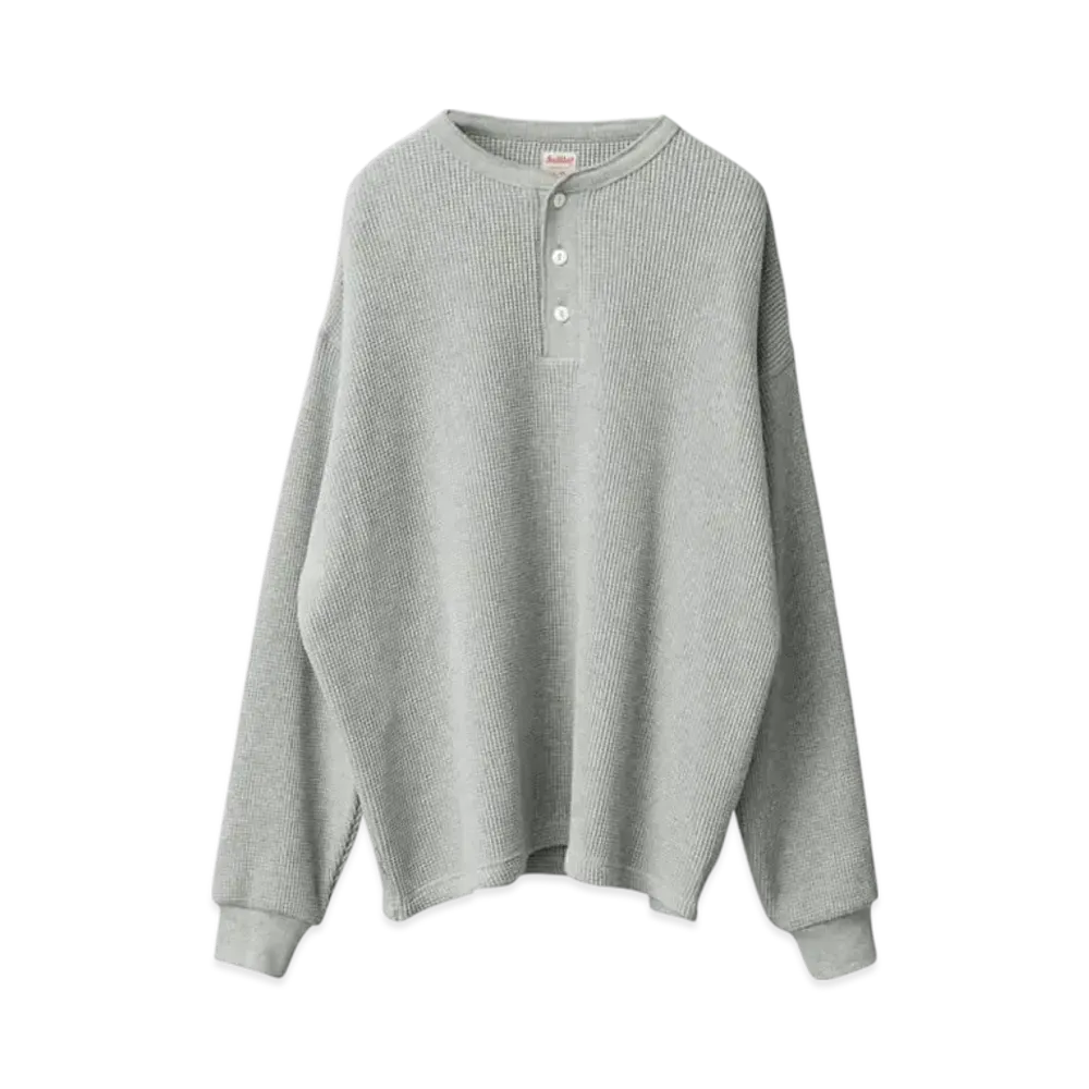 Healthknit Waiper Exclusive Super Heavy Waffle L/S Henley Neck T-shirt Relaxed Fit "Heather Gray"