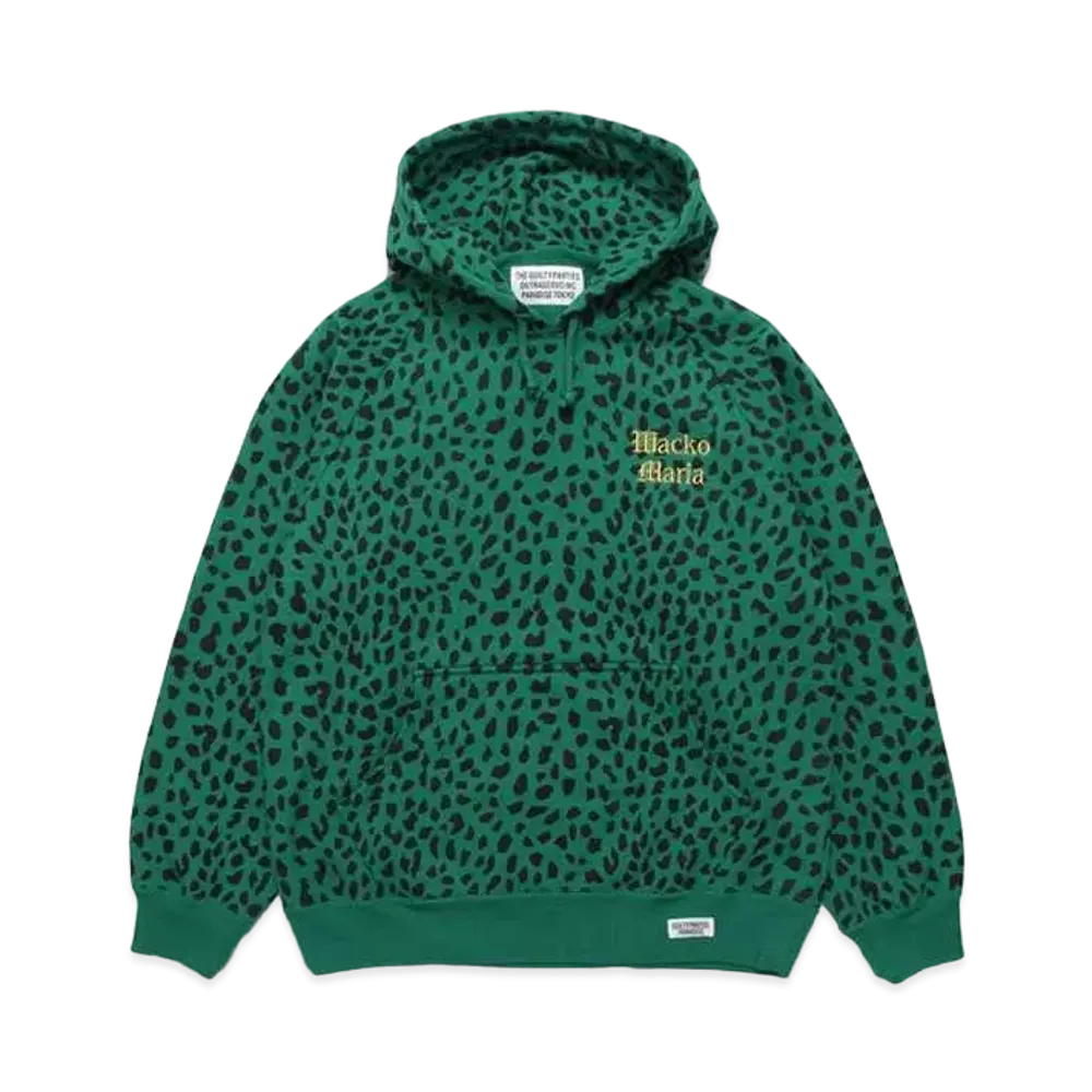 WACKO MARIA Leopard Washed Heavy Weight Pull Over Hooded Sweat Shirt "Green"