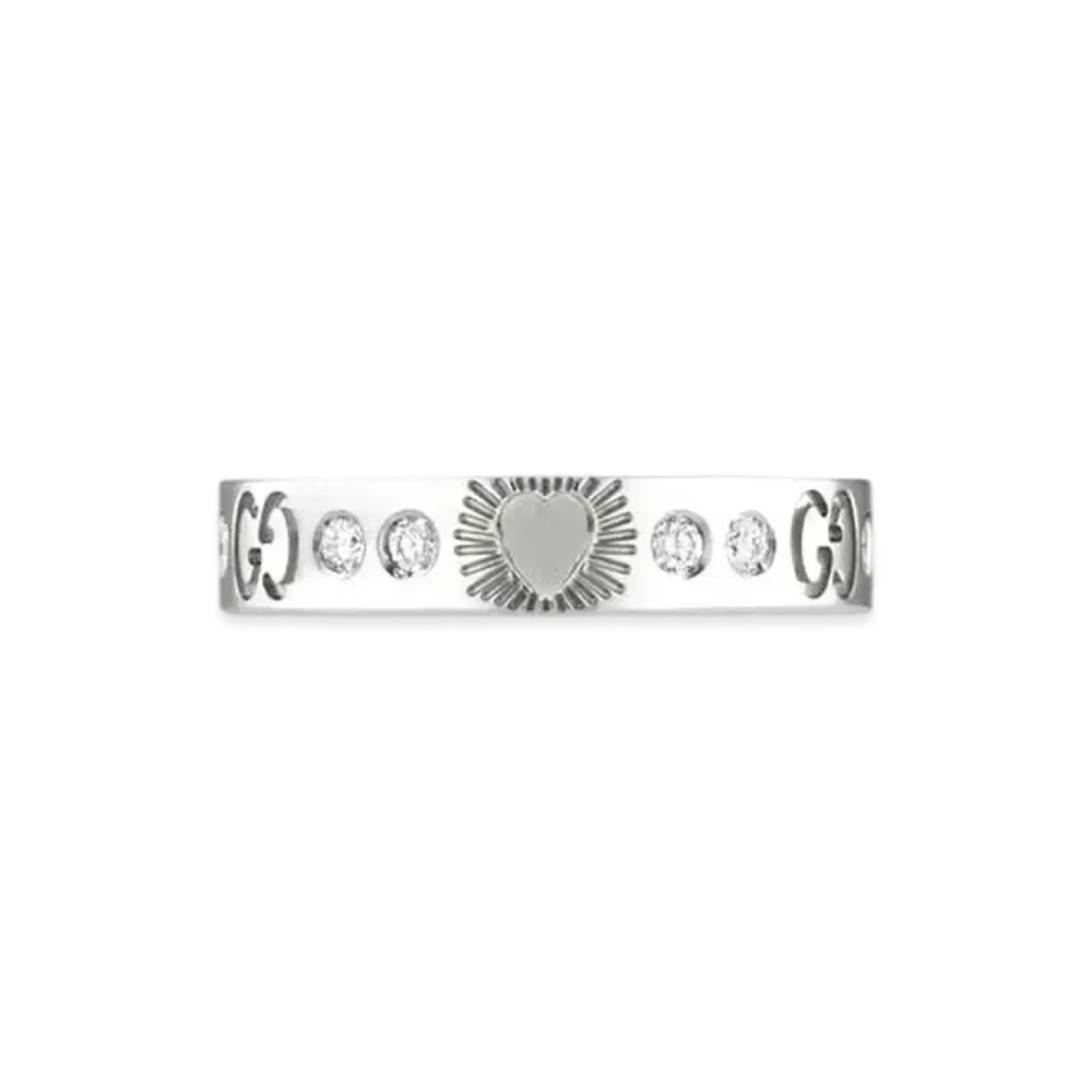 GUCCI Icon 18K Hearts Ring With Diamonds