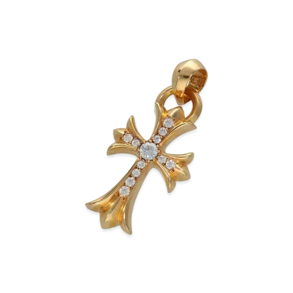 Chrome Hearts 22K Small CH Cross Pave Diamond Charm with Bail "Yellow Gold"