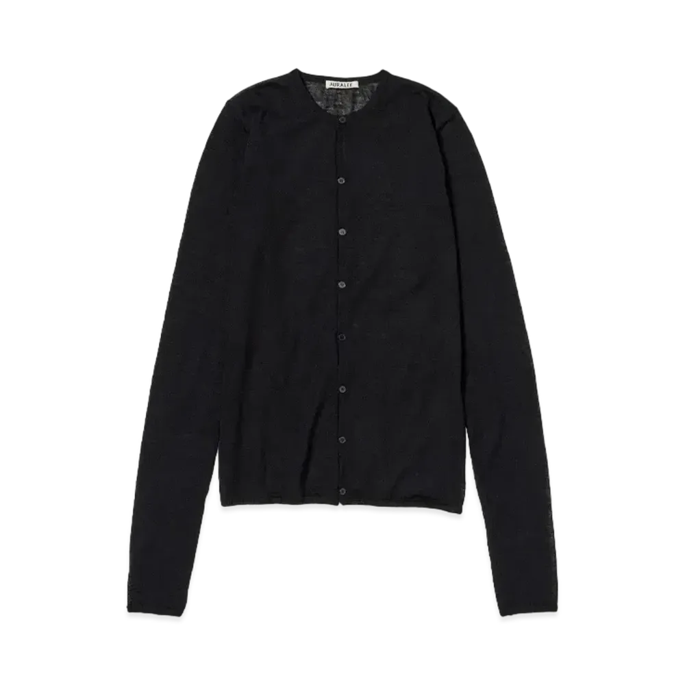AURALEE Hard Twist High Gauge Wool Silk Knit Cardigan "Black"