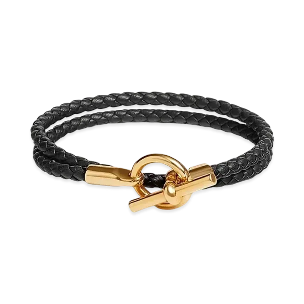 Hermes Glenan Double Tour Bracelet Swift "Noir/Gold"