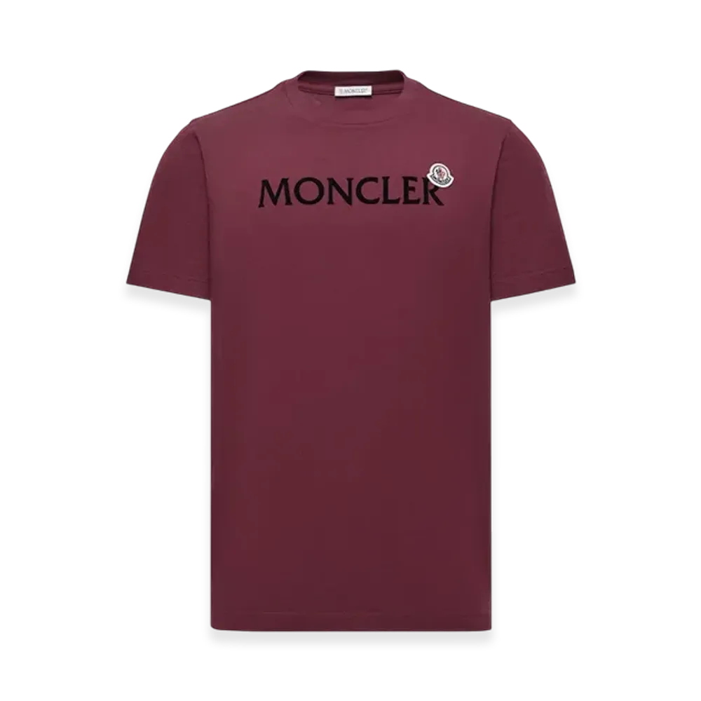 MONCLER Flocked Logo Cotton T-Shirt "Burgundy"