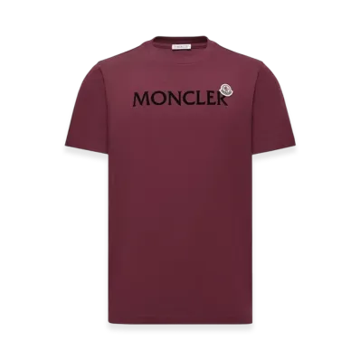MONCLER Flocked Logo Cotton T-Shirt "Burgundy"