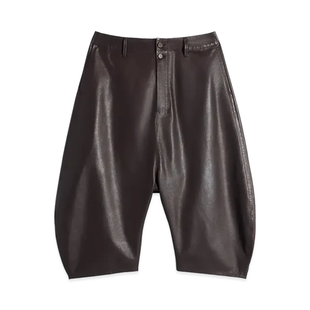 LEMAIRE Women's Drop Crotch Leather Bermuda Pants "Tiramisu"