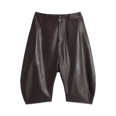 LEMAIRE Women's Drop Crotch Leather Bermuda Pants "Tiramisu"