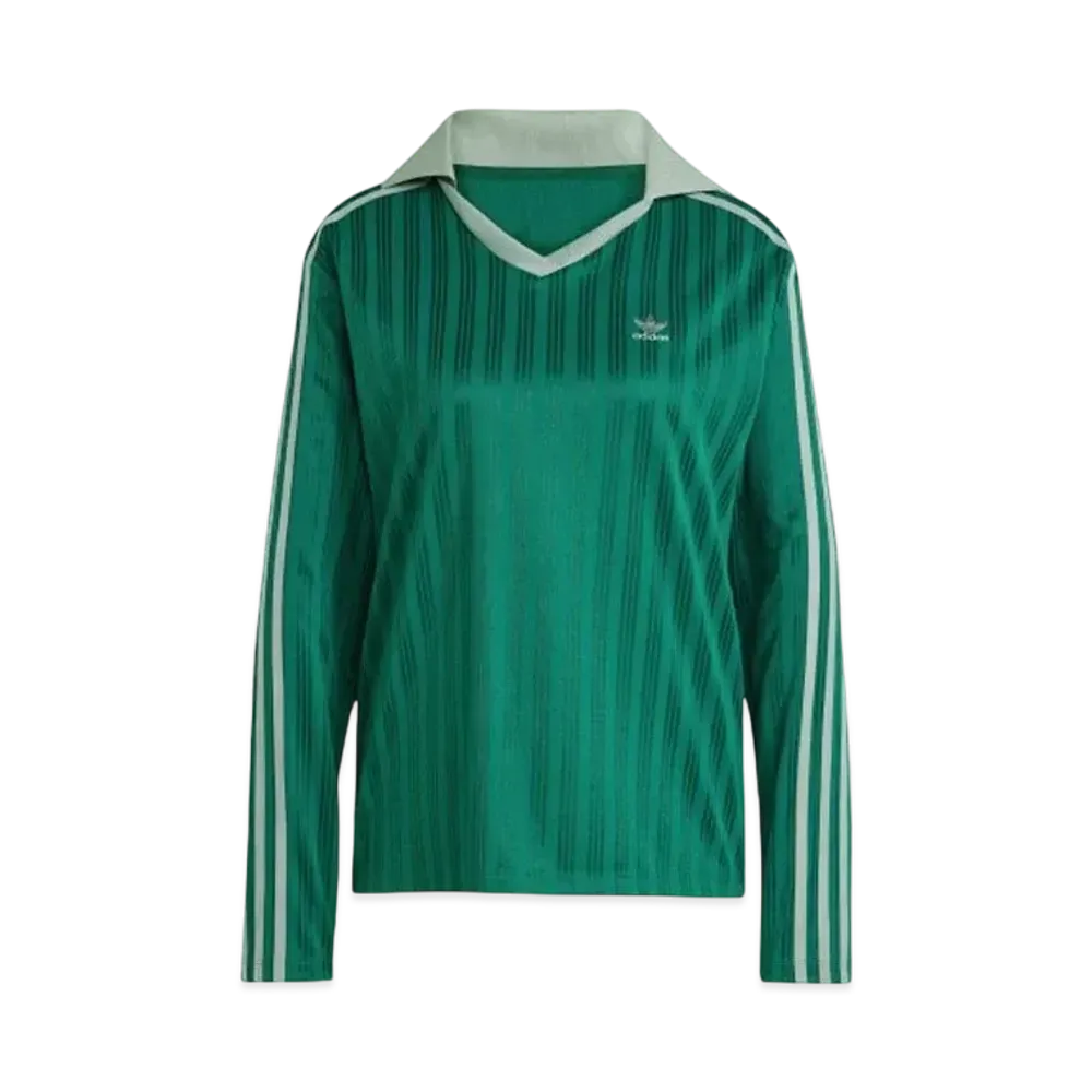 adidas Adicolor Football Jacquard V-Neck Long Sleeve Polo Shirt "Collegiate Green"