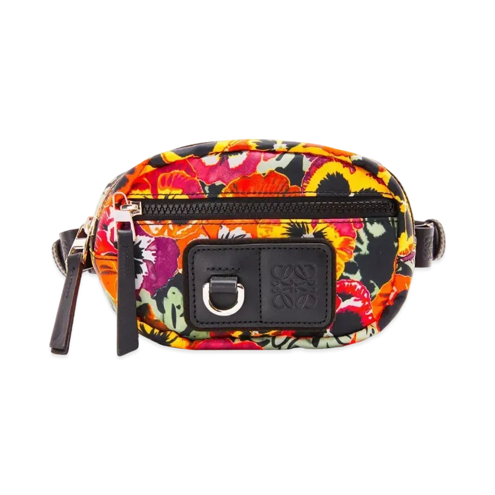 LOEWE Pansies Small Round Bumbag In Nylon "Black / Multicolor"
