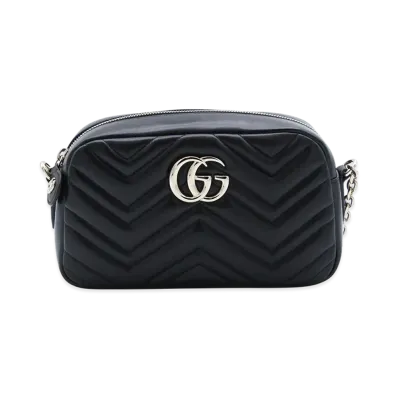 GUCCI Women's Nappa Leather GG Marmont Crossbody Bag "Black"
