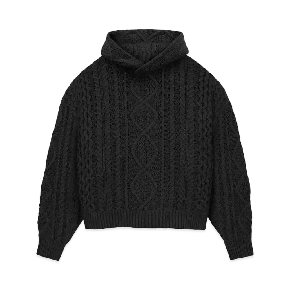 FEAR OF GOD ESSENTIALS Cable Knit Hoodie "Jet Black"
